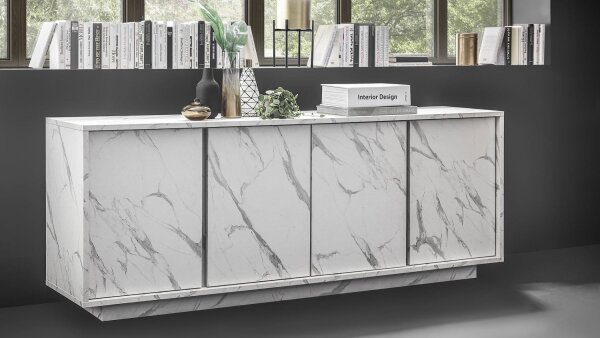 Sideboard CARRARA Marmor-Optik weiß Kommode Schrank