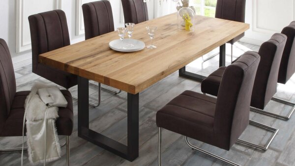 Esstisch LYNN Unikat 220 cm Balkeneiche massiv und Metall