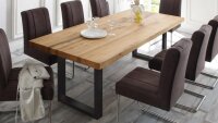 Esstisch LYNN Unikat 220 cm Balkeneiche massiv und Metall