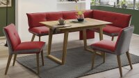 Essgruppe GENUA ROUEN Eiche natur Stoff rot grau beige...