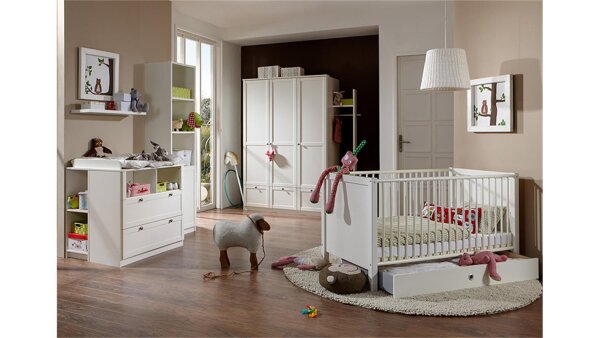 Babyzimmerset Filou 3 teilig Bett Schrank Kommode Alpinweiß