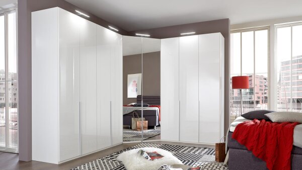 Eckschrank New York D 255x300 cm Softwhite mit Spiegel