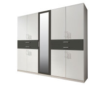 Kleiderschrank Taiga weiß und anthrazit mit Spiegel 225 cm