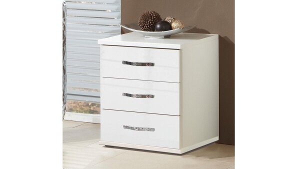 Nachtkommode TRIO Nachtschrank in weiß Hochglanz mit Chrom