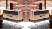 Nachtschrank DETROIT 2er Set Tisch Plankeneiche und Metall