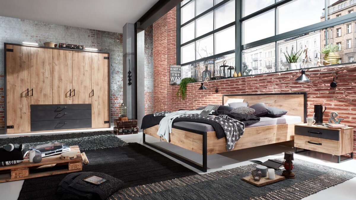 schlafzimmer detroit set 1 in plankeneiche und metall