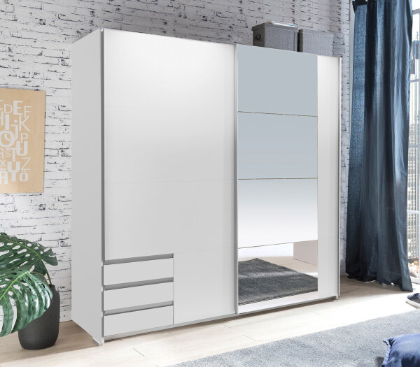 Schwebetürenschrank Emden Kleiderschrank weiß Spiegel 179 cm