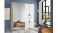 Kleiderschrank BLANKENESE Hochglanz weiß/Eiche...