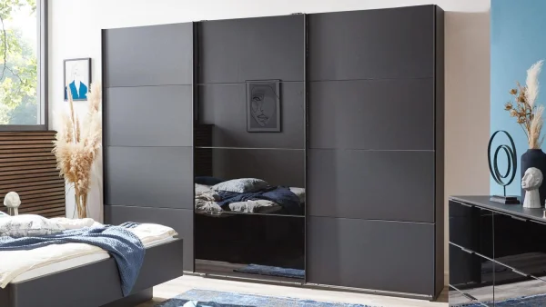 Schwebetürenschrank BARCELONA Graphit mit schwarzer...