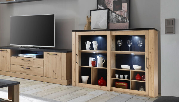 Schrank mit Schiebetüren Sideboard MOREL Artisan Eiche 180cm