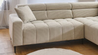 Ecksofa R SIMPLE Cord beige elektrisch Sitztiefenverstellung