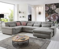 Wohnlandschaft R ALTARA Stoff silver mit Kopfteilverstellung