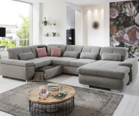 Wohnlandschaft R ALTARA Stoff silver mit Kopfteilverstellung