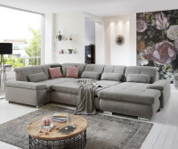 Wohnlandschaft R ALTARA Stoff silver mit Kopfteilverstellung