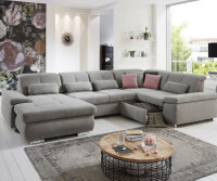 Wohnlandschaft L ALTARA Stoff silver mit Kopfteilverstellung