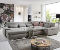 Wohnlandschaft L ALTARA Stoff silver mit Kopfteilverstellung