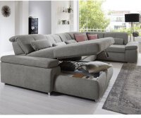 Wohnlandschaft L ALTARA Stoff silver mit Kopfteilverstellung