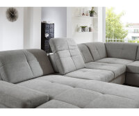 Wohnlandschaft L ALTARA Stoff silver mit Kopfteilverstellung