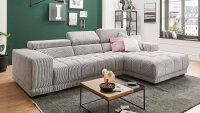 Ecksofa R SATELLITE Cord grey mit Kopfteilverstellung