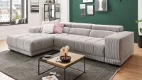 Ecksofa L SATELLITE Cord grey mit Kopfteilverstellung