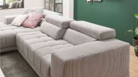 Ecksofa L SATELLITE Cord grey mit Kopfteilverstellung