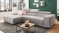Ecksofa L SATELLITE Cord grey mit Kopfteilverstellung