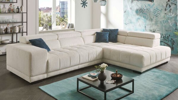 Ecksofa R SATELLITE Cord natur mit Kopfteilverstellung