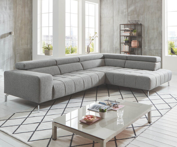 Ecksofa R MESSAGE Chenill grau mit Kopfteilverstellung