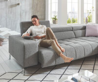Ecksofa R MESSAGE Chenill grau mit Kopfteilverstellung