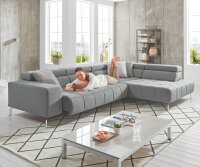 Ecksofa R MESSAGE Chenill grau mit Kopfteilverstellung