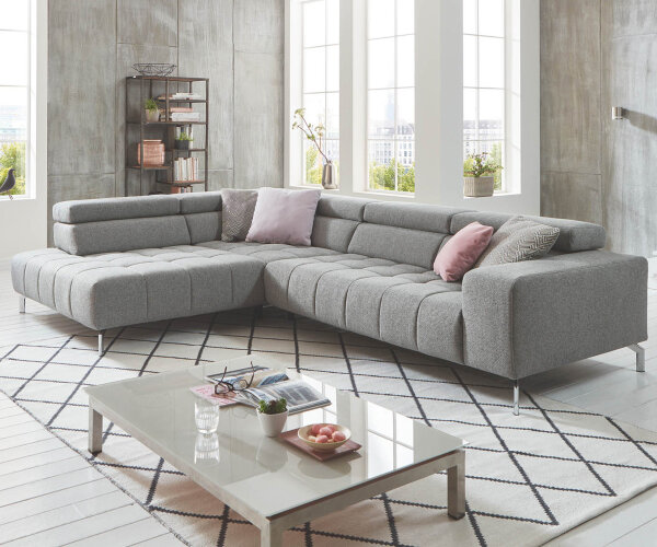 Ecksofa L MESSAGE Chenill grau mit Kopfteilverstellung