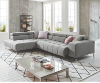 Ecksofa L MESSAGE Chenill grau mit Kopfteilverstellung