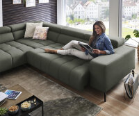Ecksofa L MESSAGE Feincord forest mit Kopfteilverstellung