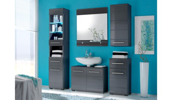 Badezimmer Set CHROME 5-teilig graumetallic Hochglanz LED