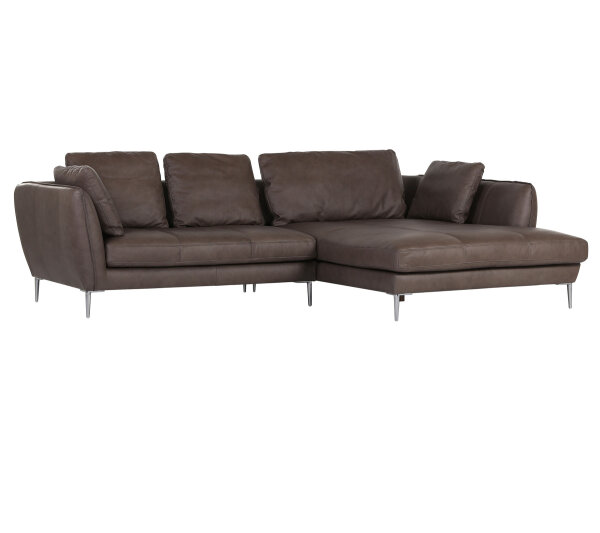 Ecksofa Hawai Echtleder braun Ottomane rechts