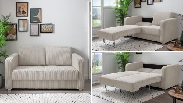 Schlafsofa MIA Funktionssofa Stoff Cord beige 2 Liegeflächen