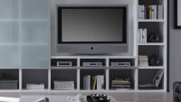 Wohnwand TORO 36 System beige matt lackiert Glas satiniert