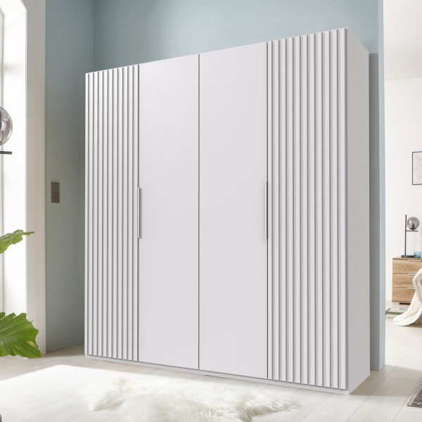 Drehtürenschrank Andorra Weiß Akustikpaneel Optik 200cm