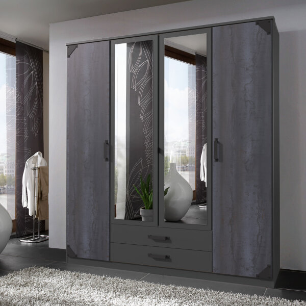 Drehtürenkombischrank Bochum Graphit und Digi Steel Optik 180cm