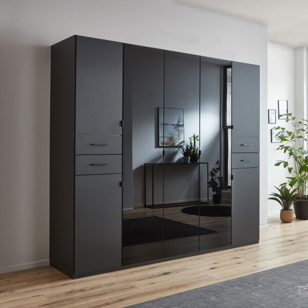 Drehtürenschrank Danzig Graphit und Glas Schwarz 225cm
