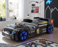 Autobett Kinderbett Rinum Schwarz Hochglanz mit...