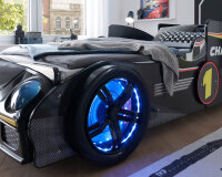 Autobett Kinderbett Rinum Schwarz Hochglanz mit Beleuchtung 90x200