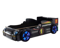 Autobett Kinderbett Rinum Schwarz Hochglanz mit Beleuchtung 90x200