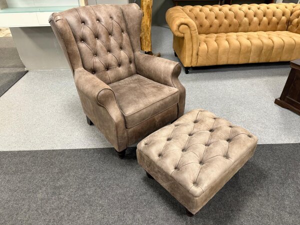 Sessel mit Hocker Chesterford Anilinleder braun