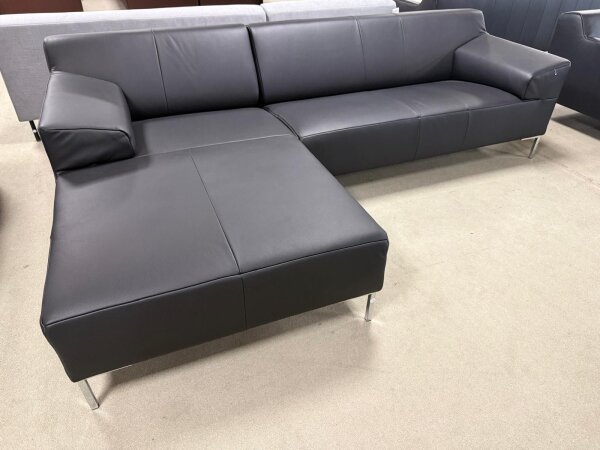 Freistil Ecksofa 180 links Leder schwarz 8006 Winkelfuß chrom