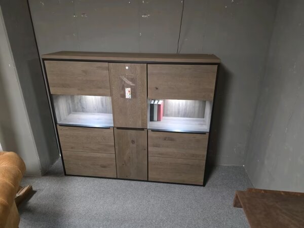 Highboard Avignon teilmassiv Asteiche grau schwarz ca.159x39 cm