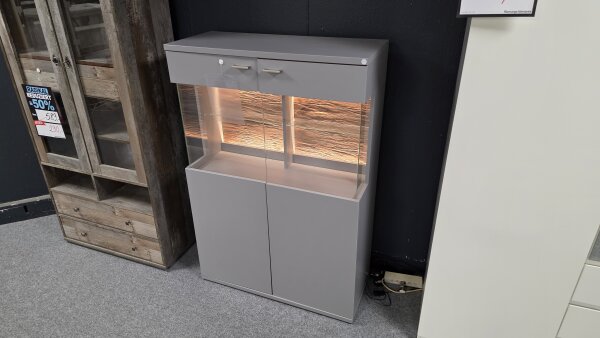 Highboard Marseille Arktis grau Wildeiche Melamin inkl. LED Beleuchtung