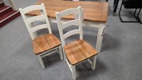 Essgruppe Esstisch 2x Stuhl Bodde T50 Kiefer massiv vintage usedweiß lackiert Honigfarben
