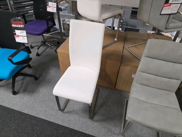 Schwingstuhl Paulo 2er Set weiß PU Naht creme Flachrohr Edelstahl gebürstet