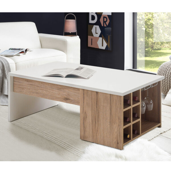 Couchtisch Merlot mit Glashaltern Regal für 6 Weinflaschen Weiß, San Remo